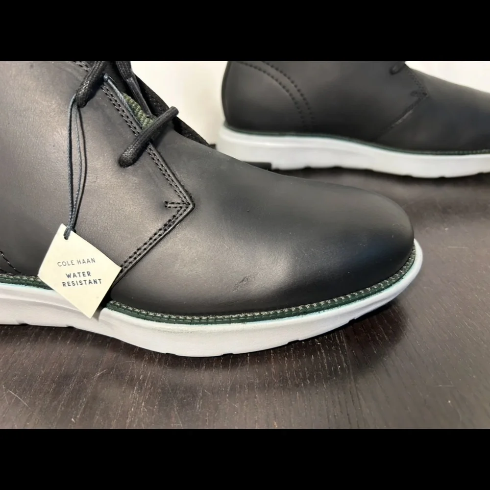 Cole Haan Grand Atlantic Chukka Water Resistant Leather Boots Black/Grey Men 8M